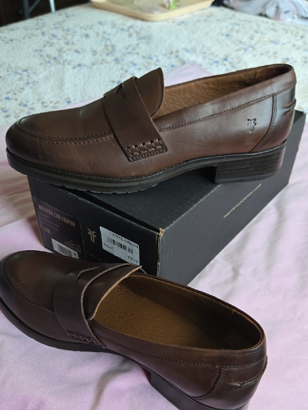 Frye Brown Melissa Lug Penny Loafers